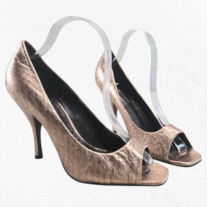 BCBGeneration Ariel Bronze Metallic Glam Leather Peep Toe Stiletto Heels Size 9